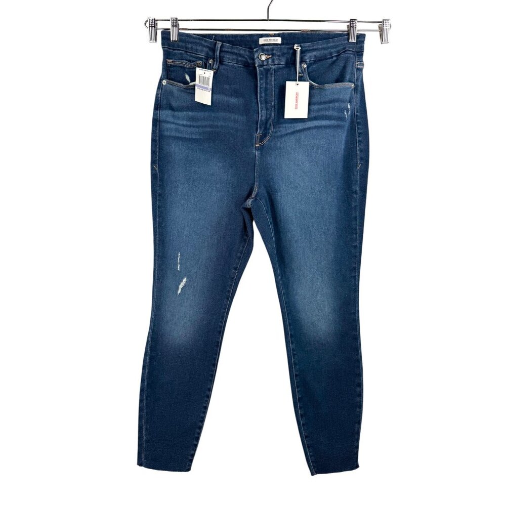 Good American Good waist crop jeans fray hem stretchy sz 18